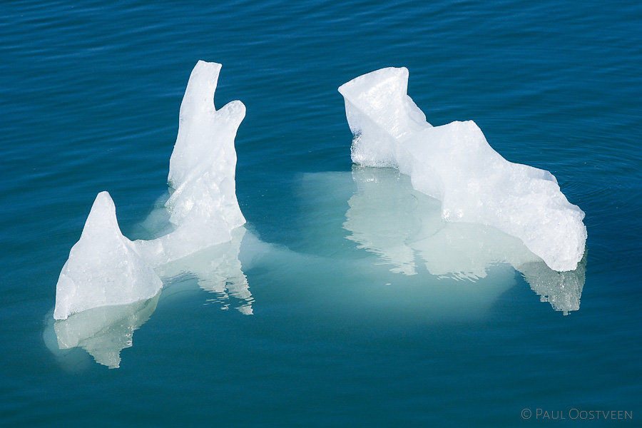 Een kleine ijsschots in het ijsschotsenmeer Jökulsárlón.